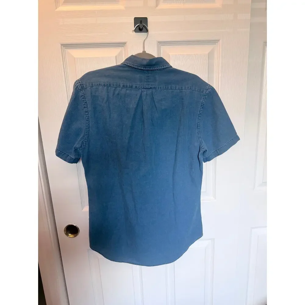 Ralph Lauren Slim Fit Denim Oxford Shirt Blue Pony Short Sleeve Shirt-Size M